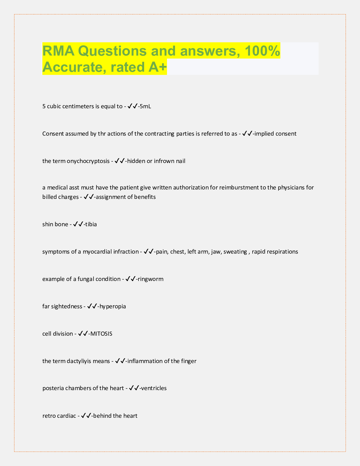 Preview image for RMA Questions and answers, 100%  Accurate, rated A+